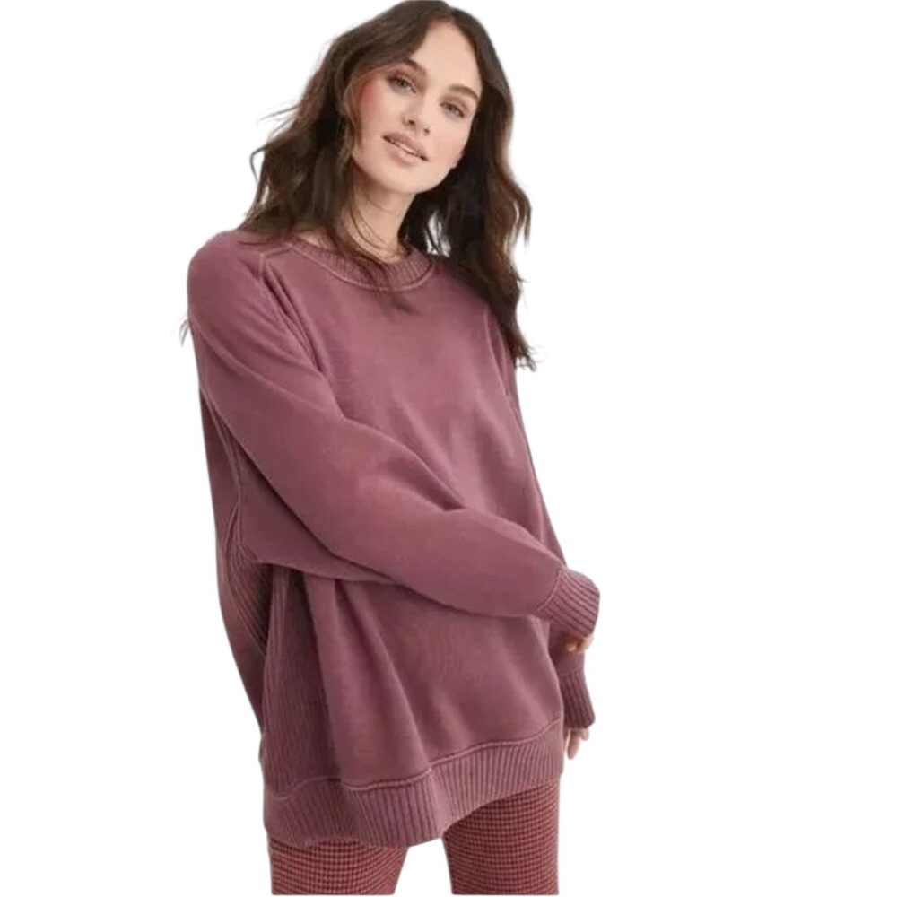 AERIE women's size XS Down to Earth crew neck pullover ribbed sweatshirt top